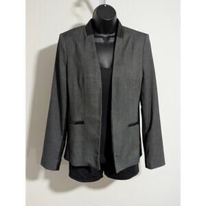 Worthington Black Pleather & Gray Blazer Fitted Jacket Open Front Small